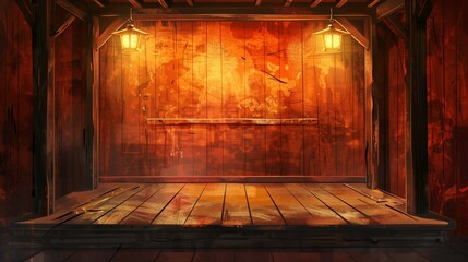 room with wooden floor,empty stage with spotlights