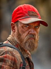 Obraz premium Angry rural man wearing red cap
