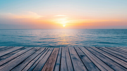 Obraz premium Empty wood floor and sea background 