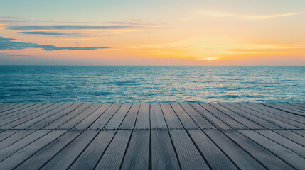 Fototapeta premium Empty wood floor and sea background 