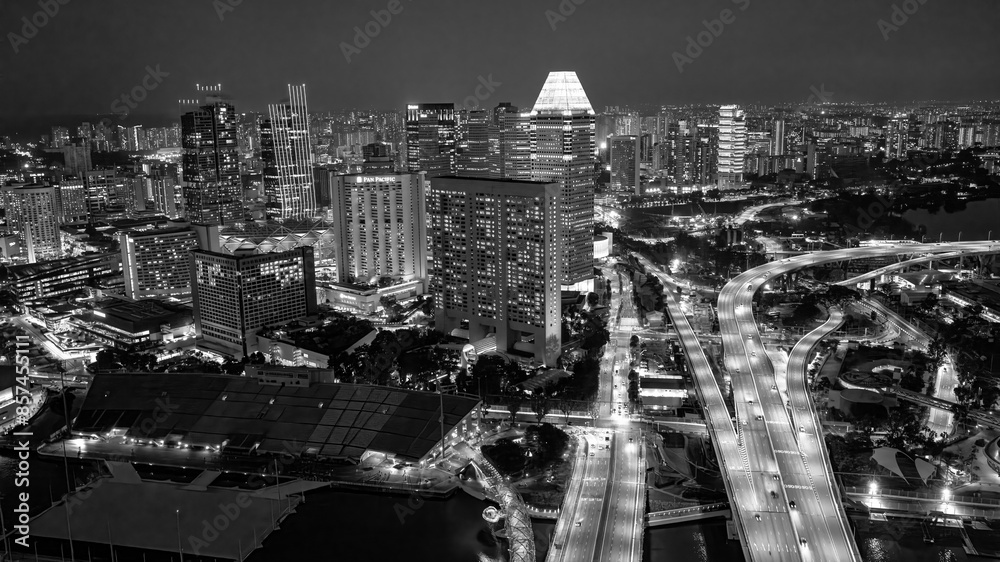 Sticker singapore marina bay aerial skyline at night