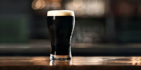 St Patricks Day beer glass with Guinness logo for festive celebrations. Concept St, Patrick's Day, Festive Celebrations, Beer Glass, Guinness Logo, Holiday Decor