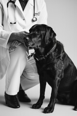 Black and white photography of a veterinarian