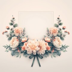 Elegant Floral Wreath With Green Ribbon and White Background