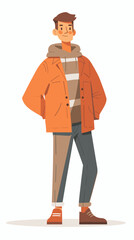 Handsome young man in warm jacket and jeans. Vector illustration