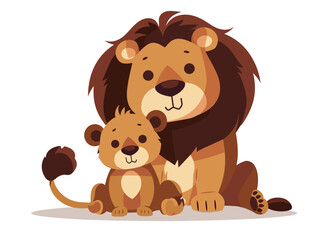 Fototapeta premium Lion mother with her cub. Vector illustration in cartoon style.