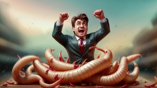 businessman fights worms