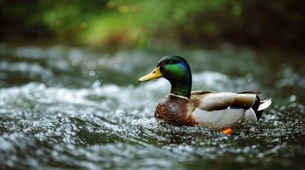 Duck Swimming in a Rushing River
