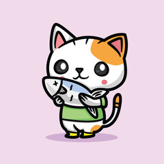 cute cat hugging his catch