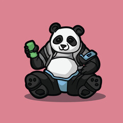 Cute Panda Mascot futuristic Eating bamboo