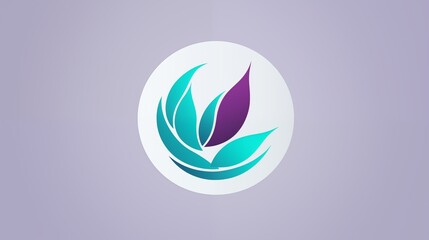 Abstract Botanical Logo with Turquoise and Purple Leaves in an Oval
