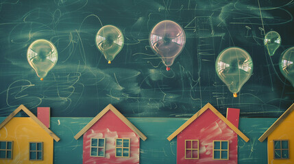 The board shows the history of the real estate bubble. Topics related to the mortgage crisis and housing market problems are the main points of the presentation.