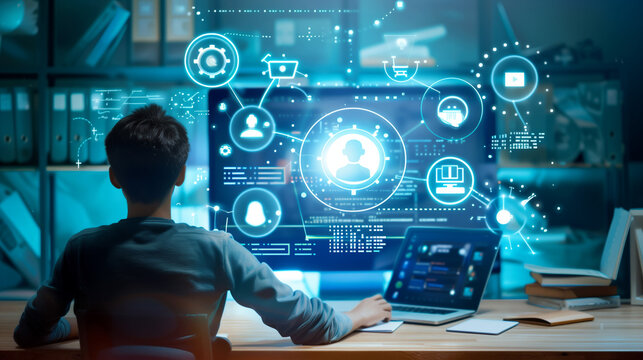 The concept of e-learning, encompassing online education and technology, with online courses that allow you to learn anywhere, anytime.