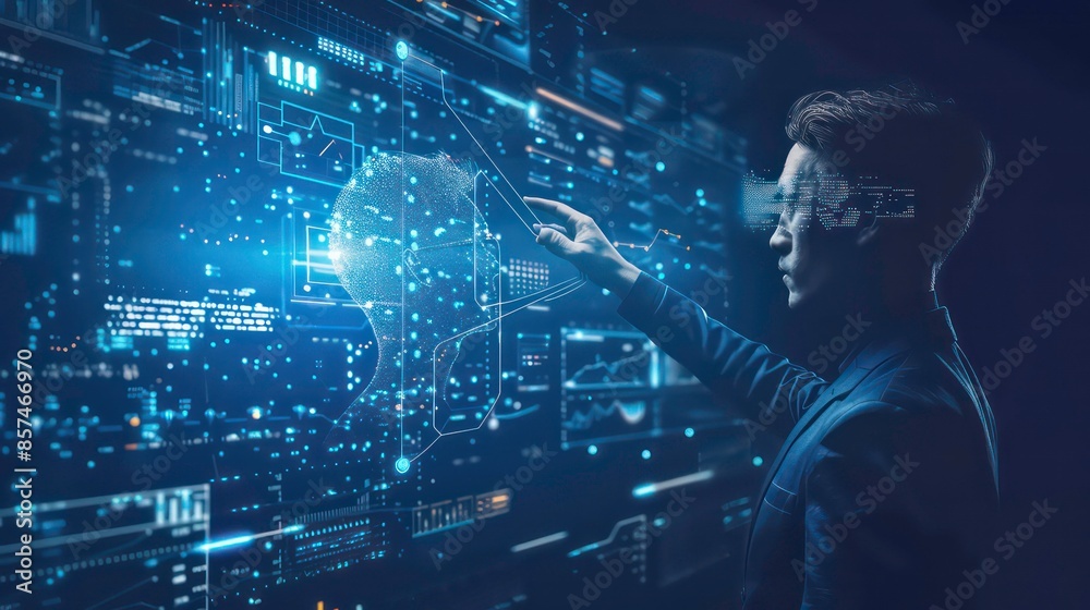 Poster predictive analytics, business intelligence, data analysis and visualization concept. machine learni