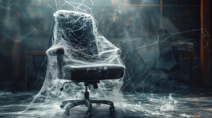 The shortage of workers is represented by an office chair covered with cobwebs, symbolizing the lack of qualified staff available in the market.