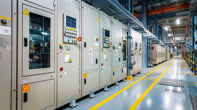 Low voltage switchgear in a power plant, a key element of infrastructure for managing the flow of electricity.
