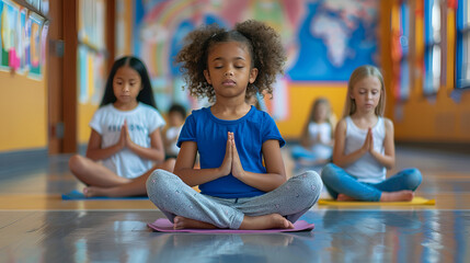 Children Practicing Yoga Elementary school hallway