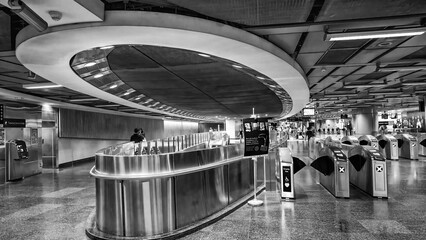 Singapore - August 19, 2023: Modern subway station in Singapore