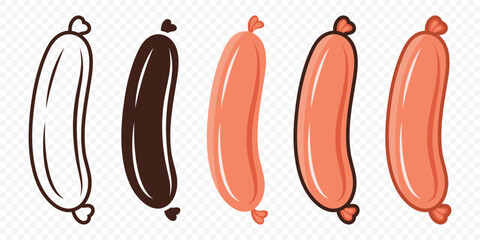Flat Vector Sausage Icon Set. Cartoon Sausage Icon, Isolated