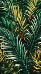 Tropical palm leaves on color background