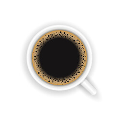 Coffee cup top view vector set. Realistic coffe cups illustration.