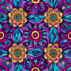 Colorful Floral  Mandala Style Seamless Tile