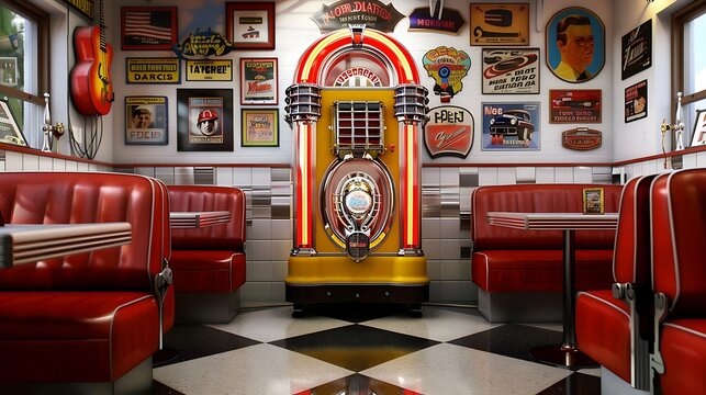 retro-inspired garage turned into a home diner featuring a vintage jukebox, classic diner booths in red leather, and authentic 1950s memorabilia on the walls