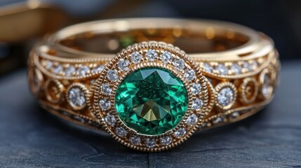 Gold Ring with Emerald and Diamonds