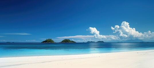 Tropical Paradise: Beautiful Beach Scenery with Crystal Clear Water and White Sand.