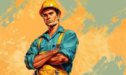 Obraz premium Maintenance worker, plumber, or electrician in illustration with empty space for text. Perfect for website graphics and educational materials
