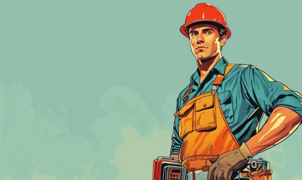 Illustrated plumber, electrician, or maintenance personnel with empty space for text. Perfect for ads and instructional materials