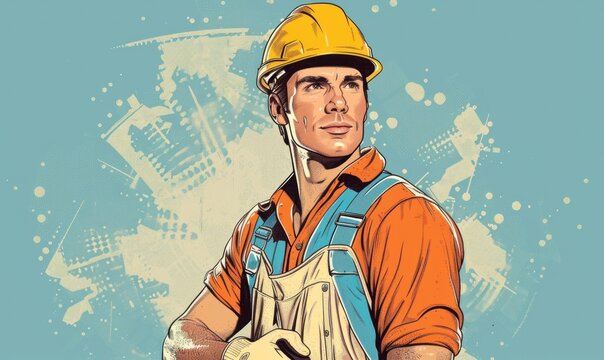 Maintenance personnel, plumber, or electrician depicted in illustration with empty space for text. Great for business cards and posters