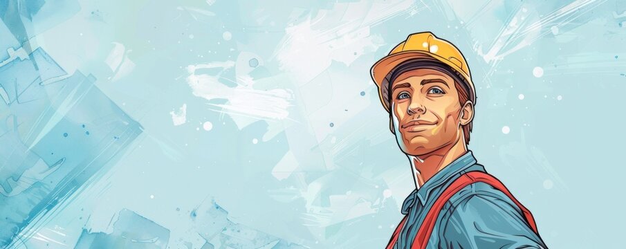 Worker, maintenance personnel, plumber or electrician shown in illustration with empty space for text. Perfect for promotional materials and advertisements