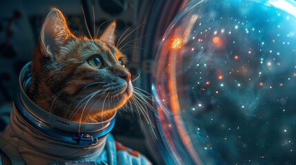 Astronaut Cat Floating in Zero Gravity Generative AI