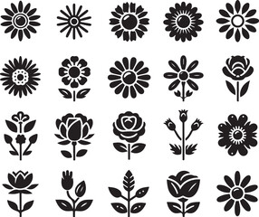 Flower icons. Flower silhouettes. Symbol of floral design 