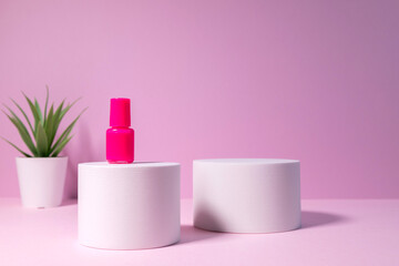 Minimal layout with a podium for product demonstration. Abstract white background of geometric...