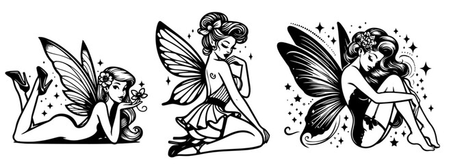vintage pin-up fairy artwork set