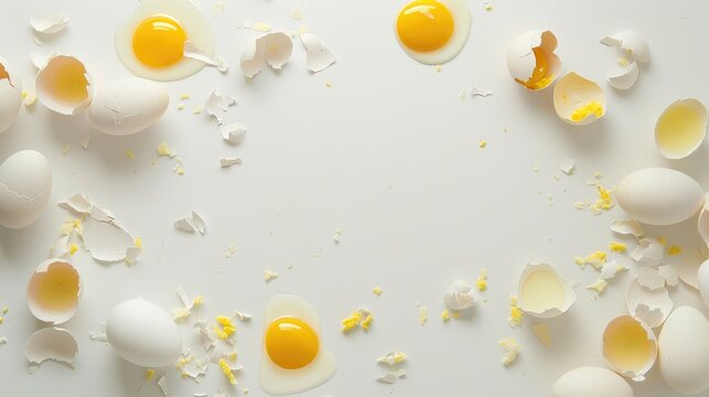 Eggshell on white background with yellow poultry