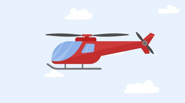 Cartoon style animation of helicopter flying through the sky. Loopable, 4K Resolution.