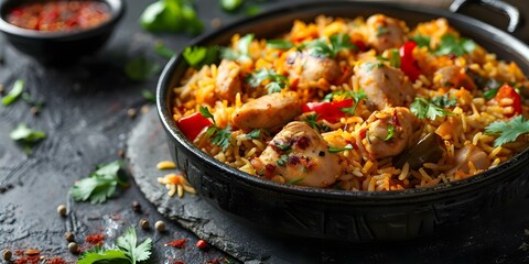 Flavorful chicken biryani with a kick of spice. Concept Chicken Biryani Recipe, Spicy Recipes, Flavorful Dishes, Indian Cuisine, Cooking Inspiration