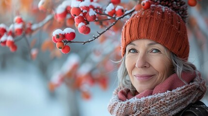 Portrait of a beautiful senior woman in a winter park