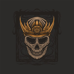 Skull head wearing a crown vector illustration