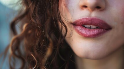 Woman biting her lip playfully - A playful and slightly seductive close-up of a woman gently biting her lower lip