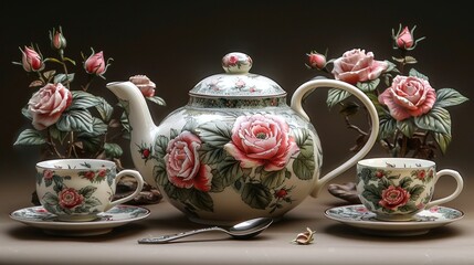 Floral Tea Set with Delicate Roses