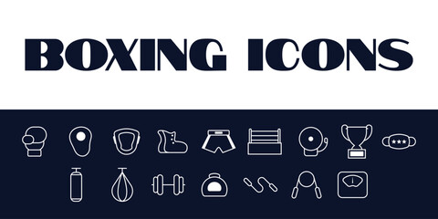 Boxing line icons set vector. Line Boxing sports icon illustration. Boxing icons vector. Boxing element icon