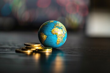 A globe and a pile of three coins