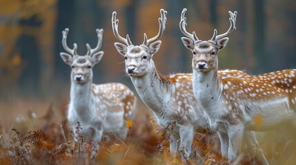Three Fallow Deer in Autumnal Forest