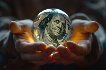 Crystal ball with money in hands  Crystal ball with money in hands  Crystal ball with money in hands