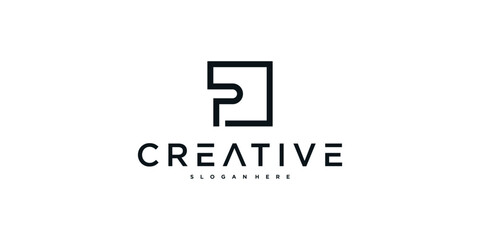 Initial P letter logo design with square lines. Premium Vector