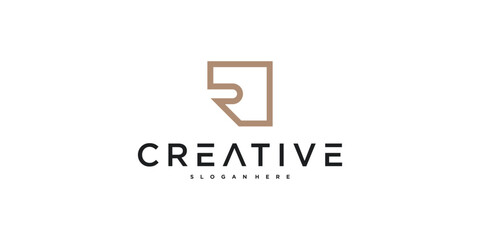 Initial R letter logo design with square lines. Premium Vector